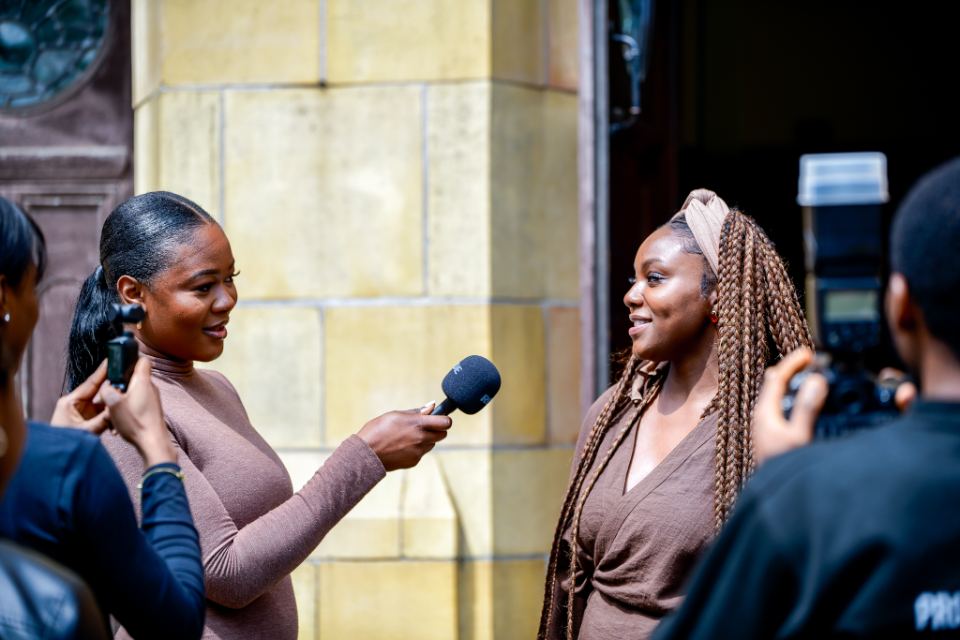 Media interviews outside the venue